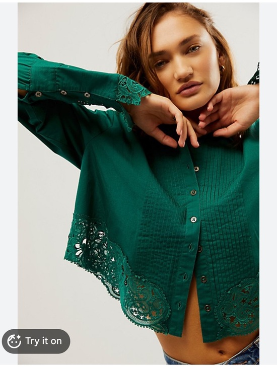 Free People Tops - Free People Hooked On You Long Sleeve Button Up Shirt in Pine Forest size Med